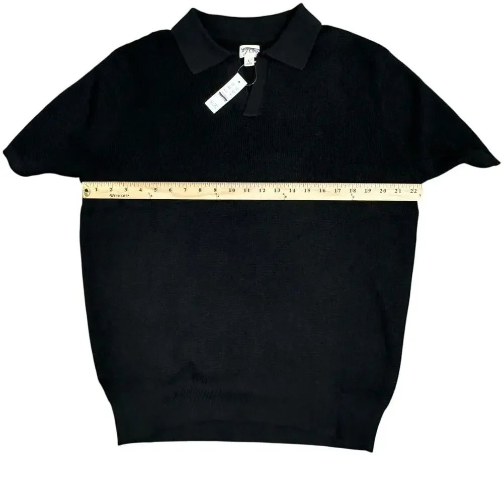 J.Crew Mens Minimalist Cotton Waffle Knit Johnny Collar Sweater Polo Black L